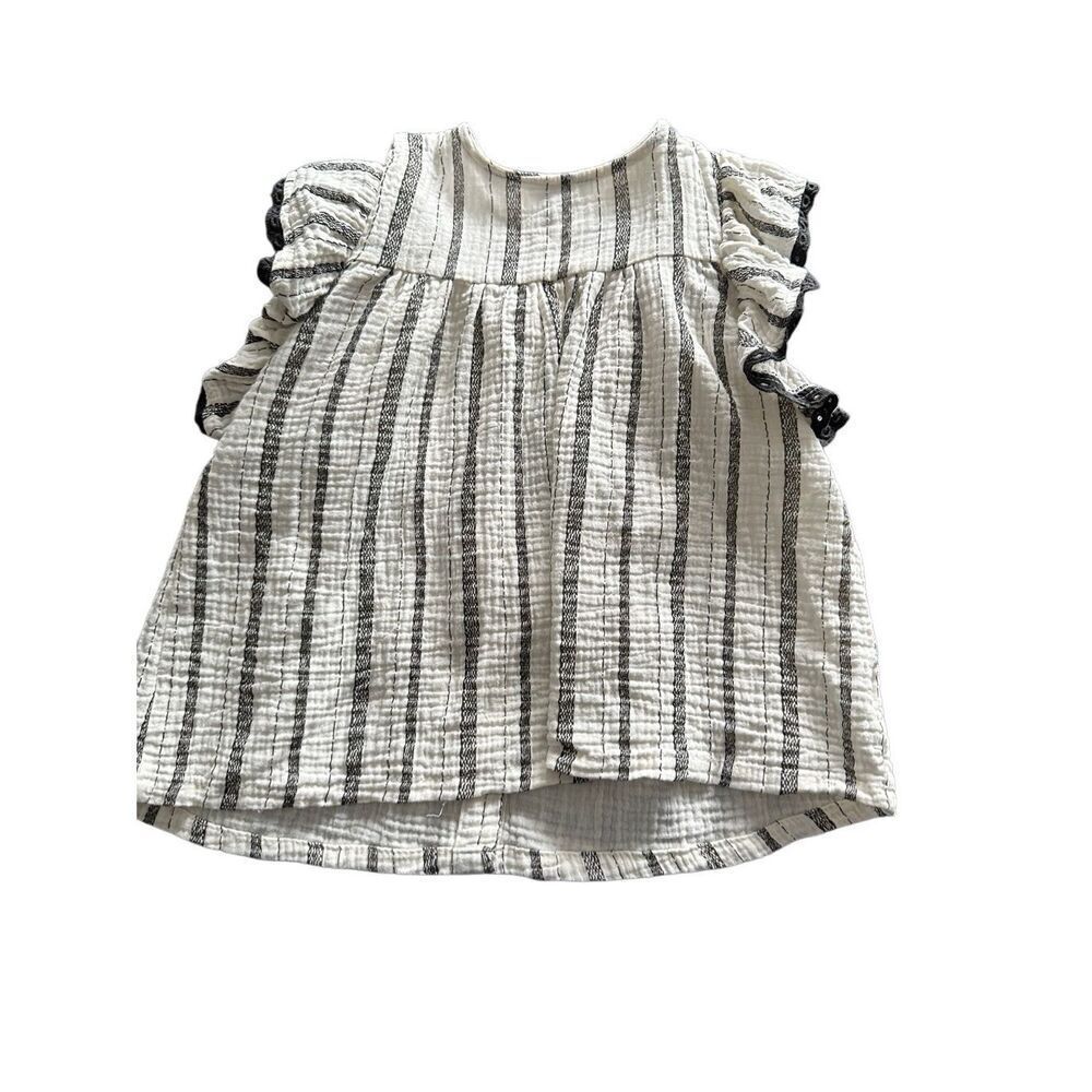 Jessica Simpson girls blouse sz 6/6x gauze linen stripe top button back cream/bl